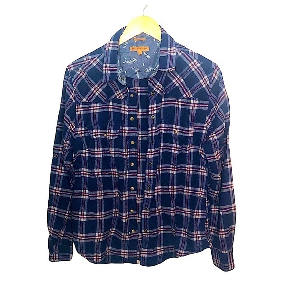 Jach’s Girlfriend Navy Snap Front Flannel Shirt M - Picture 1 of 5